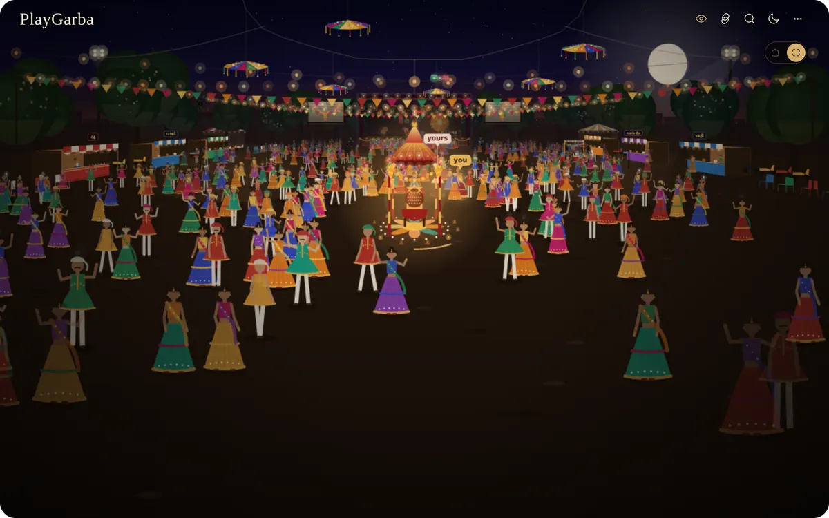 The outdoor ground at night with lit garbo and dancing circles