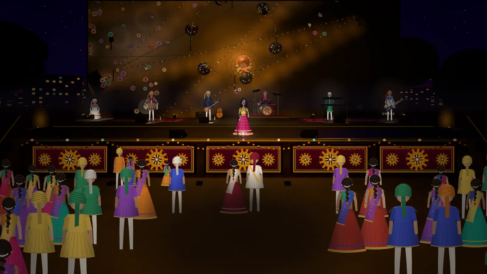 Outdoors, by the stage
